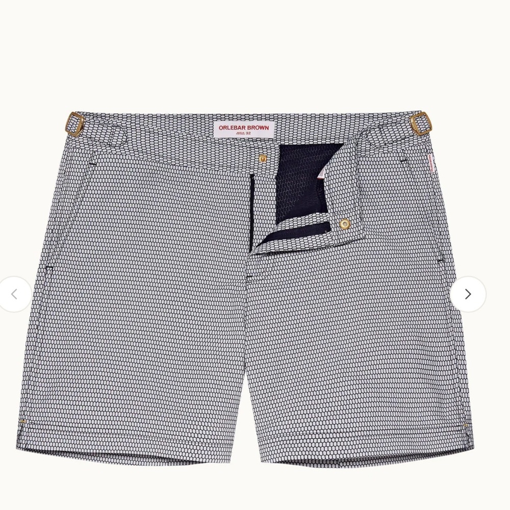 Orlebar Brown Men's Patterned Navy/Cloud Fenella Jacquard Mid-Length Swim Shorts